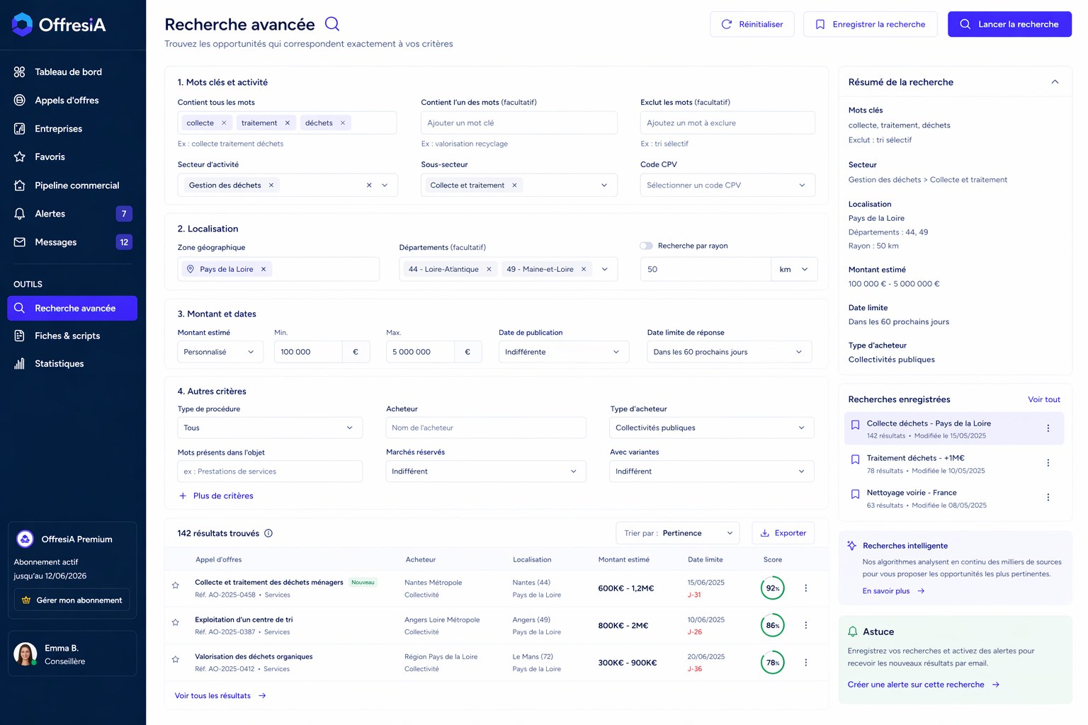 Recherche avancée OffresIA